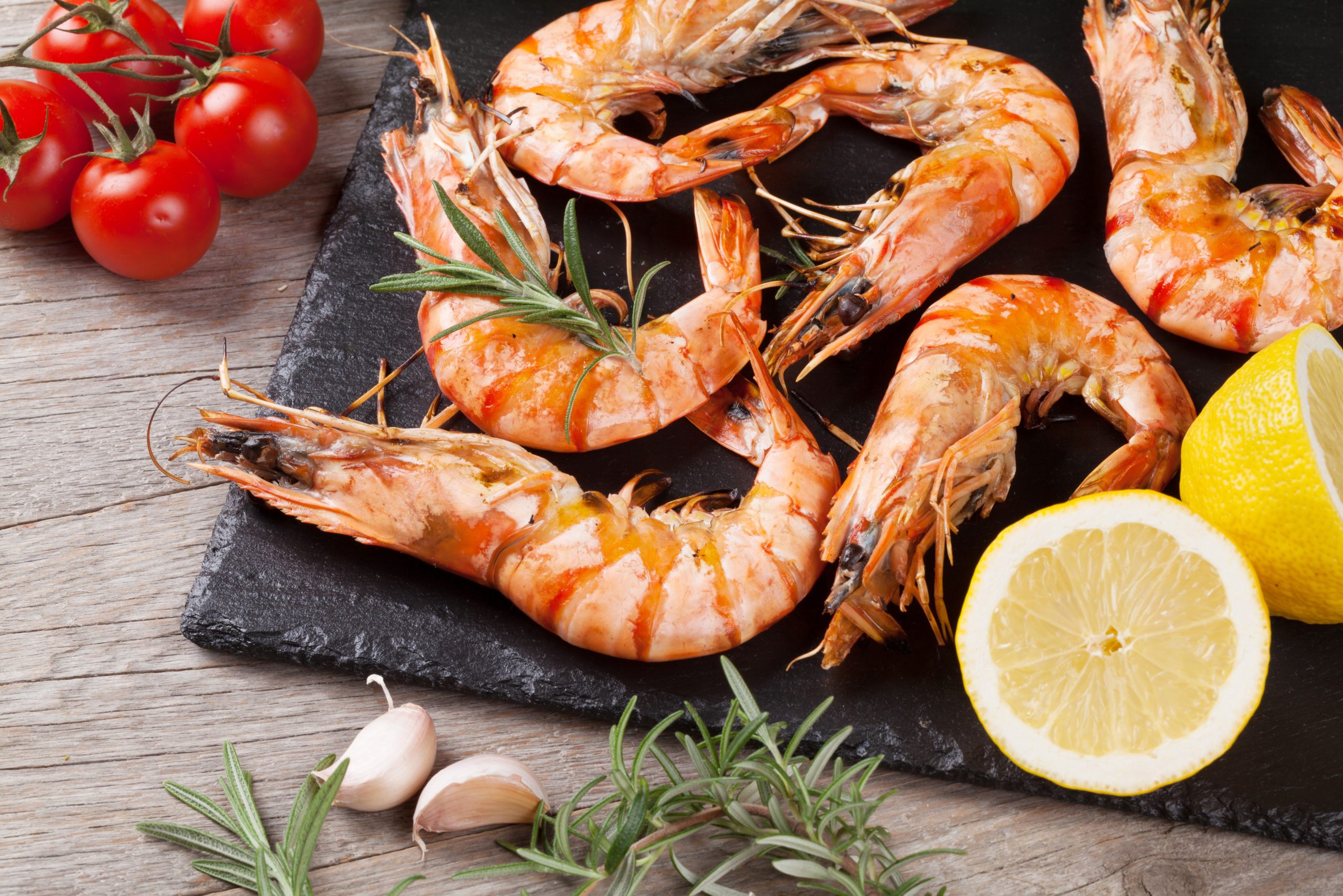 Grilled shrimps on stone plate